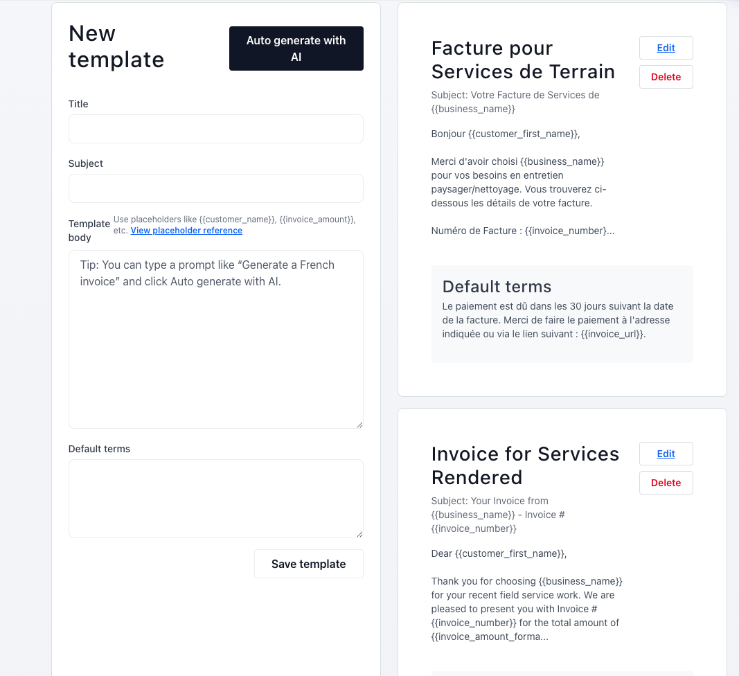 AI template generation
